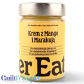 Guiltfree Finer Eaters krem z mango i marakują w szklanym słoiku, bez cukru i oleju palmowego, o żółtej etykiecie.