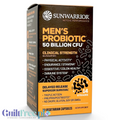 Opakowanie suplementu Guiltfree Sunwarrior Men's Probiotic z 50 miliardami CFU, 14 szczepami bakterii i formułą pre-pro-postbiotyczną.