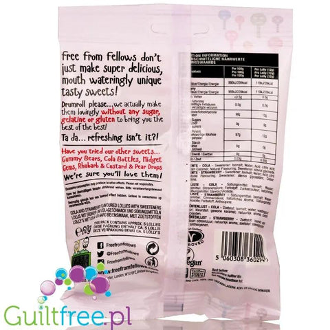 Free From Fellows Lollipops - lizaki bez cukru cola & truskawka, ze stewią by Free From Fellows (free-from-fellows-sugar-free-lollipops-cola-strawberry)