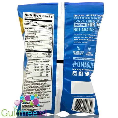 Quest Tortilla Chips, Ranch - chipsy proteinowe 18g białka, Zioła & Śmietanka by Quest Nutrition (quest-tortilla-chips-ranch)