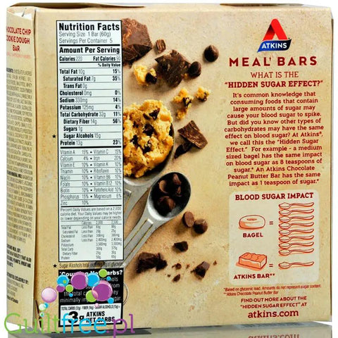 Atkins Meal Chocolate Chip Cookie Dough PUDEŁKO x 5 batonów by Atkins (atkins-meal-pudelko-kruche-ciastka-czekolada-baton-13g-bialka-14g-blonnika)