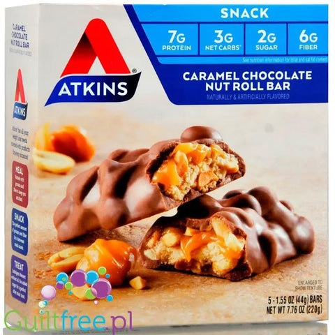 Atkins Snack Caramel Chocolate Nut Roll - PUDEŁKO x 5 batonów by Atkins (atkins-snack-pudelko-baton-karmel-czekolada-orzechy-7g-bialka-3g-weglowodanow)