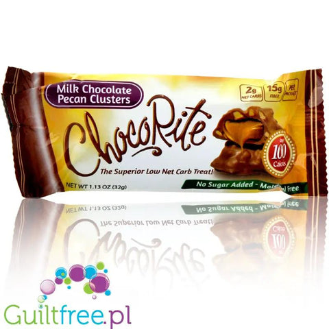 Healthsmart ChocoRite Milk Chocolate Pecan Cluster - czekoladki bez cukru z karmelem i pekanami by HealthSmart Foods (healthsmart-chocorite-bars-milk-chocolate-pecan-cluster)