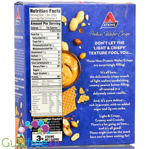 Atkins Wafer Crisps, Peanut Butter- wafelek proteinowy bez dodatku cukru, 11g białka by Atkins (atkins-wafer-crisps-peanut-butter)
