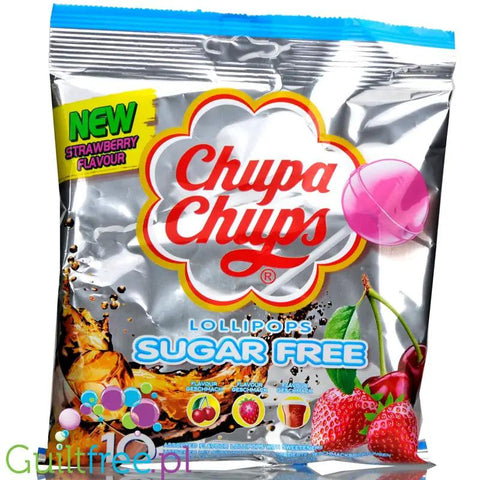 Chupa Chups Sugar Free lizaki bez cukru 26kcal, 10szt (Truskawka, Cola, Wiśnia) by Chupa Chups (chupa-chups-lizaki-bez-cukru-10szt-truskawka-cola-wisnia)