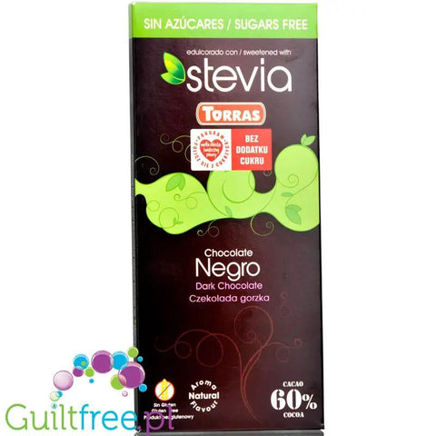 Torras Dark Stevia 60% Cocoa - gorzka czekolada bez cukru, słodzona tylko stewią i erytrolem by Torras (torras-ciemna-czekolada-bez-cukru-ze-stewia-100g)