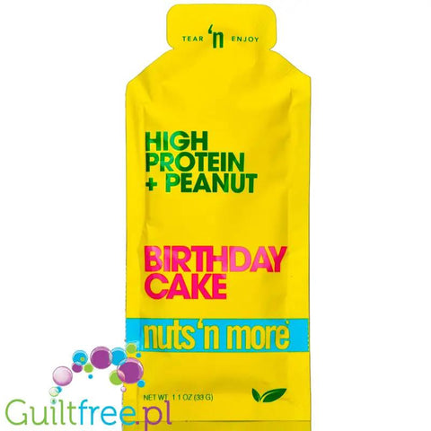 Nuts 'N More Birthday Cake - masło orzechowe z WPI i ksylitolem, tubka squeeze pack by Nuts'n more (nuts-n-more-birthday-cake-squeeze-pack)