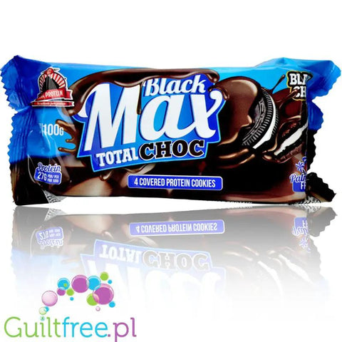 MAX Protein Black Max Cookies Total Choc - proteinowe ciastka z mlecznym kremem w polewie czekoladowej, bez cukru by MAX Protein® (max-protein-black-max-cookies-total-choc)