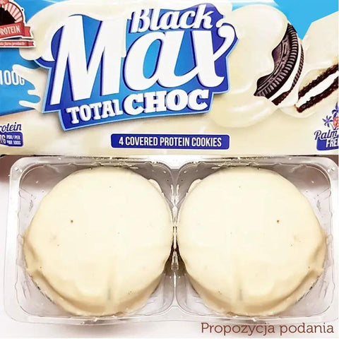 MAX Protein Black Max Cookies Total White Choc - proteinowe ciastka z mlecznym kremem w polewie czekoladowej, bez cukru by MAX Protein® (max-protein-black-max-cookies-total-white-choc)
