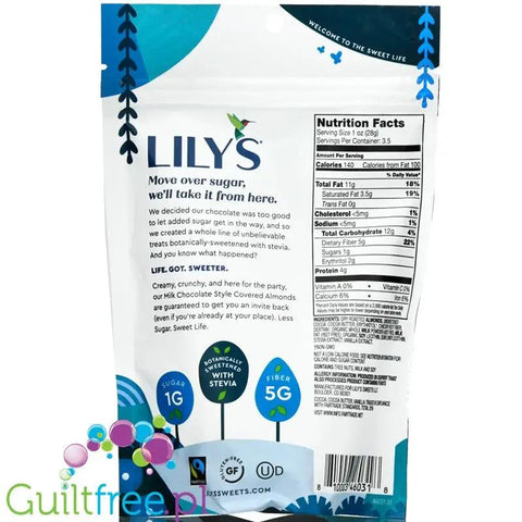 Lily's Sweets Milk Chocolate Almonds - migdały w mlecznej czekoladzie bez cukru ze stewią by Lily's Sweets (lily-s-sweets-chocolate-covered-almonds-milk-chocolate)