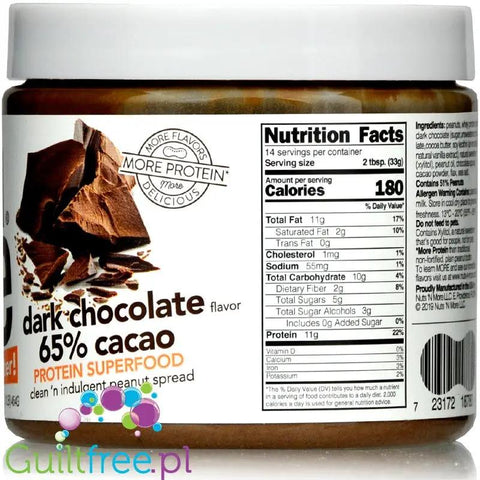 Nuts 'N More Dark Chocolate 65% Cocoa - masło orzechowe z WPC i kakao, słodzone ksylitolem by Nuts'n more (nuts-n-more-dark-chocolate-protein-65-cocoa)