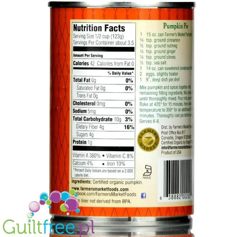Farmers Market Foods organiczne puree z dyni 100%, 34kcal w 100g by Farmers Market (farmers-market-foods-pumpkin-organic)