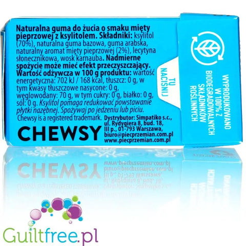 Chewsy Peppermint, guma do żucia z ksylitolem, Mięta Pieprzowa by Chewsy (chewsy-peppermint-guma-do-zucia-z-ksylitolem-mieta-pieprzowa)