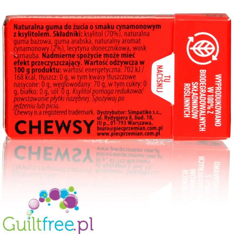 Chewsy Cinnamon, guma do żucia tylko z ksylitolem, Cynamon by Chewsy (chewsy-cinnamon-guma-do-zucia-z-ksylitolem-cynamon)