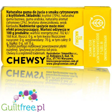 Chewsy Lemon, guma do żucia tylko z ksylitolem, Cytryna by Chewsy (chewsy-lemon-guma-do-zucia-z-ksylitolem-cytryna)