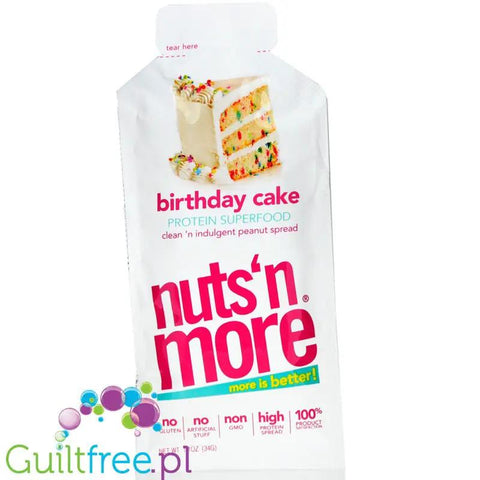 Nuts 'N More Birthday Cake - masło orzechowe z WPI i ksylitolem, tubka squeeze pack by Nuts'n more (nuts-n-more-birthday-cake-squeeze-pack)