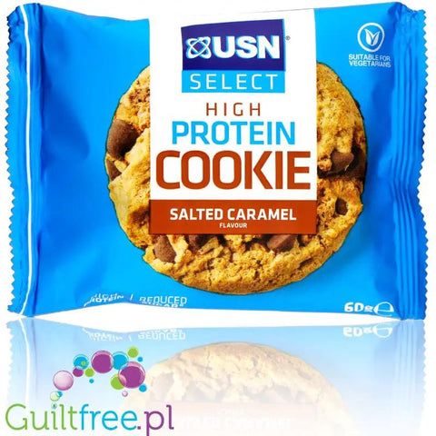 USN Select Protein Cookie Salted Caramel - ciastko białkowe bez słodzików o obniżonej zawartości cukru by USN (Ultimate Sports Nutrition) (usn-select-high-protein-cookie-salted-caramel)