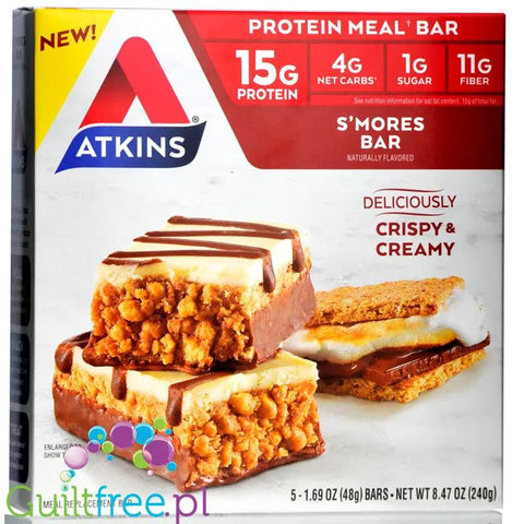 Atkins Meal S'mores - niskocukrowy baton 15g białka, pudełko x 5 batonów by Atkins (atkins-meal-s-mores-niskocukrowy-baton-15g-bialka-pudelko-x-5-batonow)