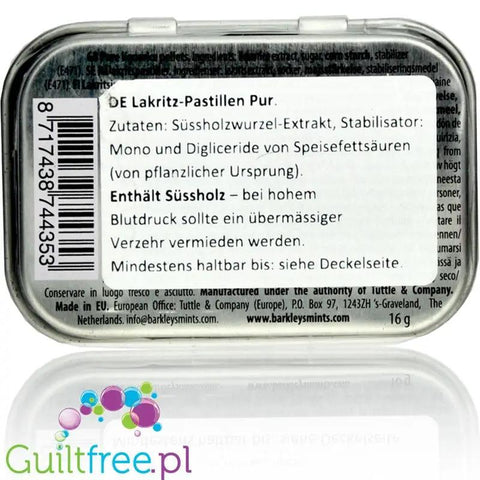 Barkley's Liquorice Pure - bardzo mocne cukierki lukrecjowe bez cukru, bez słodzików by Barkley's (barkleys-liquorice-pure-cukierki-lukrecjowe-bez-cukru-w-ozdobnej-puszce)