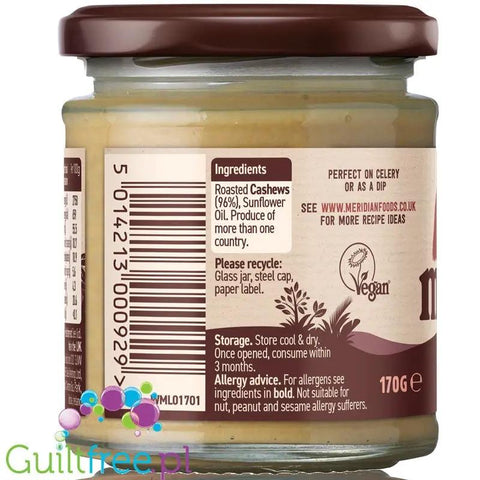 Meridian Cashew Smooth - masło z nerkowców bez cukru i soli by Meridian (meridian-cashew-smooth-maslo-z-nerkowcow-bez-cukru-i-soli)