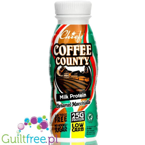 Chiefs Coffee County Caramel Macchiato - kawowo-karmelowy szejk proteinowy RTD bez laktozy, 25g białka 165kcal by Chiefs (chiefs-milk-protein-shake-coffee-county-caramel-macchiato)