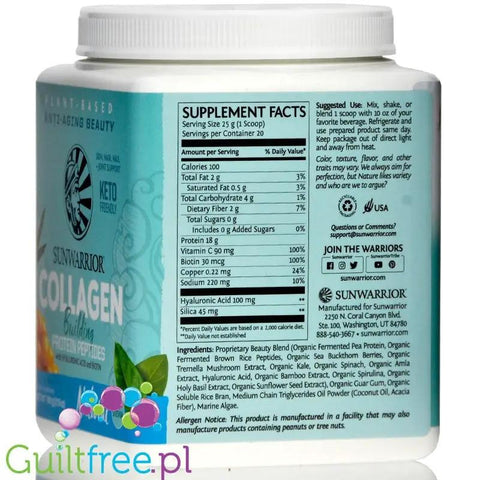 Sunwarrior Collagen Building Peptides, Natural - wegańska odżywka białkowa stymulująca wytwarzanie kolagenu by Sunwarrior (sunwarrior-collagen-building-peptides-natural-weganska-keto-formula-stymulujaca-wytwarzanie-kolagenu)