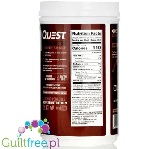 Quest Protein Powder, Chocolate Milkshake - Odżywka białkowa by Quest Nutrition (quest-odzywka-bialkowa-ze-stewia-czekolada-xl-09kg)