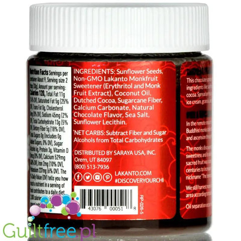 Lakanto Suntella - wegański keto krem czekoladowy z monkfruit na miazdze słonecznikowej by Lakanto (lakanto-suntella-sugar-free-chocolate-sunflower-spread-10-oz)