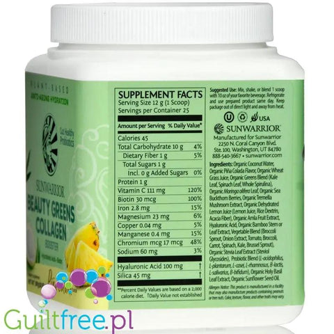 Sunwarrior Beauty Greens Collagen Booster Pina Colada - wegańska formuła stymulująca by Sunwarrior (sunwarrior-beauty-greens-collagen-booster-pina-colada-300g)