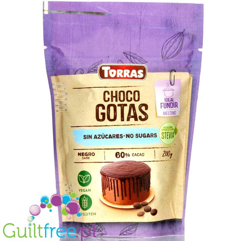 Torras Choco Drops Stevia - kropelki wegańskiej gorzkiej czekolady 60% ze stewią i erytrolem by Torras (torras-czekolada-gorzka-72-kakao-bez-dodatku-cukru-drops-200g)