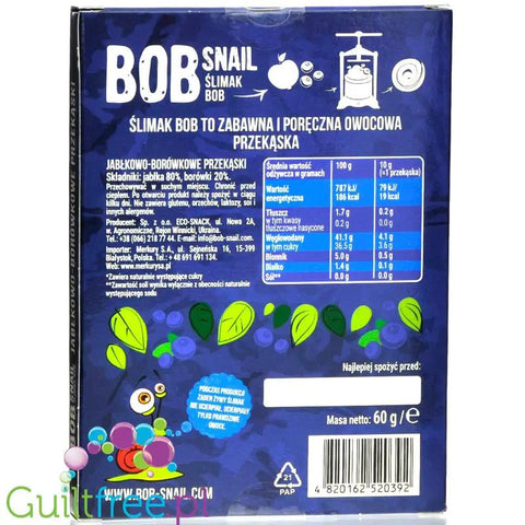 Bob Snail Przekąska jabłkowo-borówkowa z owoców bez dodatku cukru Bob Snail, 60g by Bob Snail (bob-snail-przekaska-jablkowo-borowkowa-z-owocow-bez-dodatku-cukru-bob-snail-60g)