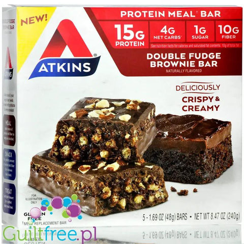 Atkins Meal Double Fudge Brownie - niskocukrowy baton 1g cukru, pudełko x 5 batonów by Atkins (atkins-meal-double-fudge-brownie-niskocukrowy-baton-1g-cukru-pudelko-x-5-batonow)