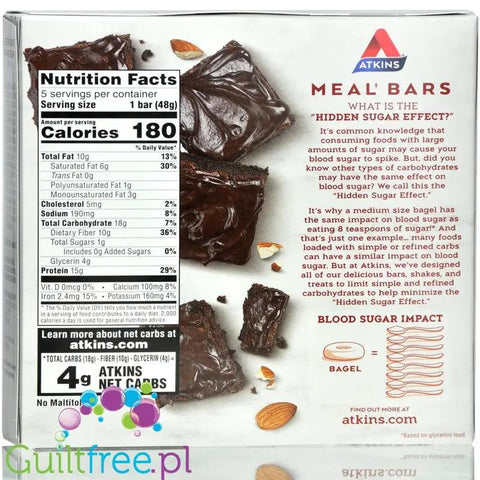 Atkins Meal Double Fudge Brownie - niskocukrowy baton 1g cukru, pudełko x 5 batonów by Atkins (atkins-meal-double-fudge-brownie-niskocukrowy-baton-1g-cukru-pudelko-x-5-batonow)