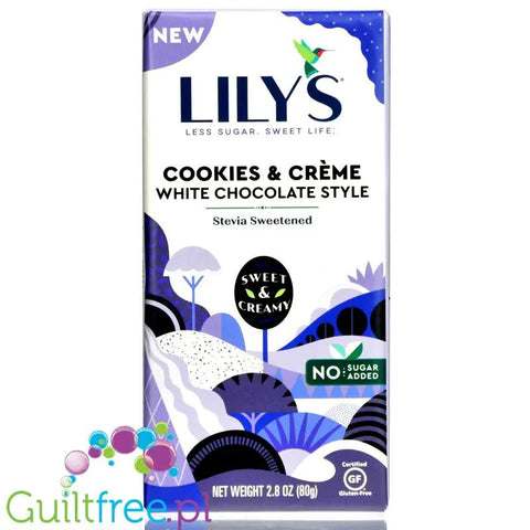 Lily's Sweets White Chocolate Cookies & Crème - keto biała czekolada bez cukru ze stewią z ciasteczkami by Lily's Sweets (lily-s-sweets-no-sugar-added-white-chocolate-style-bars-cookies-creme-biala-czekolada-bez-cukru-ze-stewia)