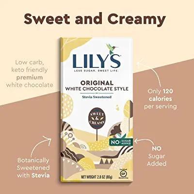 Lily's Sweets White Chocolate - keto biała czekolada bez cukru ze stewią i erytrolem by Lily's Sweets (lily-s-sweets-no-sugar-added-white-chocolate-style-bars-original-biala-czekolada-bez-cukru-ze-stewia)