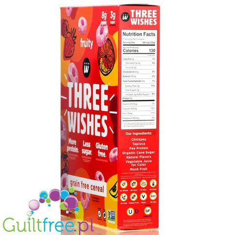 Three Wishes Grain Free Cereal, Fruity - niskowęglowodanowe płatki śniadaniowe bez glutenu, z monk fruit by Three Wishes Cereal (three-wishes-grain-free-cereal-fruity-keto-platki-sniadaniowe)