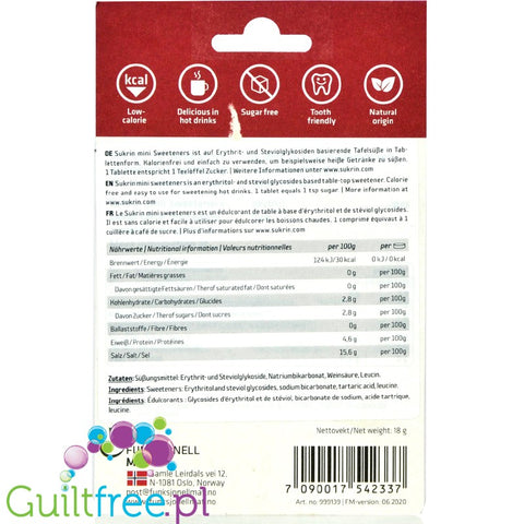 Sukrin Mini Erythrit & Stevia - słodzik w tabletkach ze stewią i erytrolem, 300 pastylek bez maltodekstryny by Sukrin (sukrin-mini-sweeteners-erythrit-stevia-spender-18g)