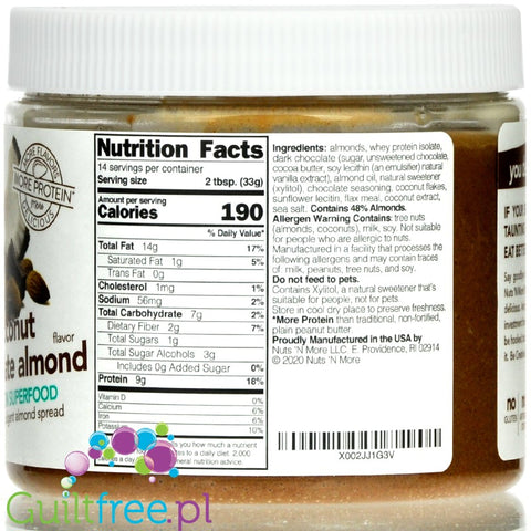 Nuts 'N More Chocolate Coconut Almond Butter - masło migdałowe z czekoladą i kokosem, z WPI i ksylitolem by Nuts'n more (nuts-n-more-chocolate-coconut-almond-butter-maslo-migdalowe-z-wpi-i-ksylitolem)
