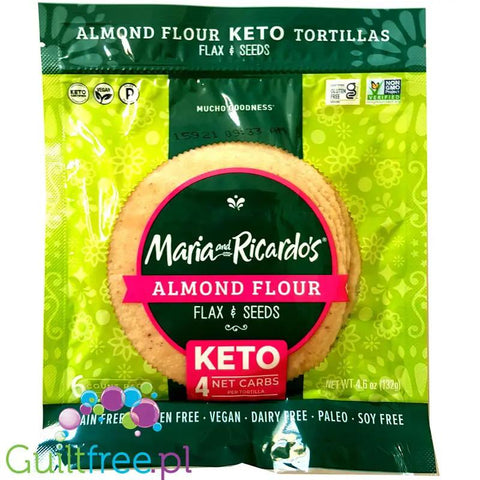 Maria & Ricardo's Almond Keto Tortillas, Flax & Seeds - bezglutenowe keto tortille migdałowe 80kcal & 4g węglowodanów by Maria & Ricardo’s (maria-and-ricardo-s-almond-flour-keto-tortillas-flax-seeds-6-tortillas)