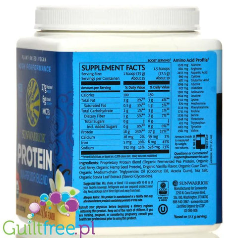 Sunwarrior Protein Warrior Blend, Vanilla 0,375kg - wegańska organiczna odżywka białkowa z goji i MCT by Sunwarrior (sunwarrior-protein-warrior-blend-vanilla-0375kg-weganska-organiczna-odzywka-bialkowa-z-goji-i-mct)