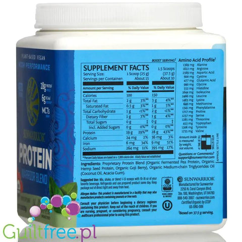 Sunwarrior Protein Warrior Blend, Natural 0,375kg - wegańska organiczna odżywka białkowa z goji i MCT by Sunwarrior (sunwarrior-protein-warrior-blend-natural-0375kg-weganska-organiczna-odzywka-bialkowa-z-goji-i-mct)