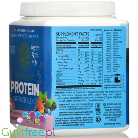 Sunwarrior Protein Warrior Blend, Berry 0,375kg - wegańska organiczna odżywka białkowa z goji i MCT by Sunwarrior (sunwarrior-protein-warrior-blend-berry-0375kg-weganska-organiczna-odzywka-bialkowa-z-goji-i-mct)