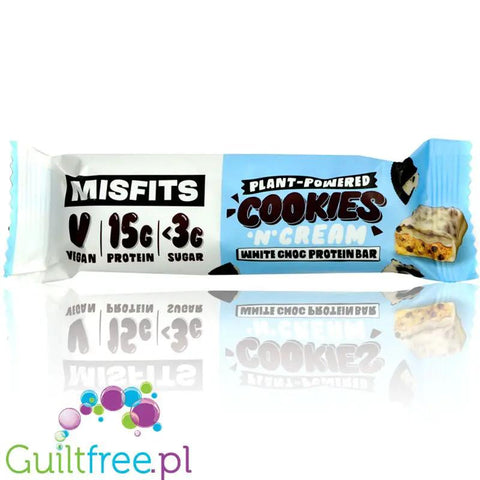 MisFits Plant White Choc Cookies'n'Cream - wegański baton proteinowy ze stewią by Misfits (misfits-plant-cookies-n-cream-weganski-baton-proteinowy-ze-stewia-i-ksylitolem)