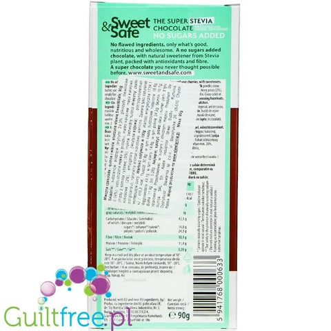 Sweet & Safe Stevia Milk Chocolate, Quinoa & Sour Cherry - mleczna czekolada ze stewią 23% mniej kcal, Wiśnie & Quinoa by Sweet&Safe (sweet-safe-stevia-milk-chocolate-quinoa-sour-cherry-mleczna-czekolada-ze-stewia-25-mniej-kcal-wisnie-quinoa)