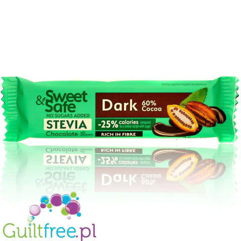 Sweet & Safe Super Stevia Dark Chocolate - baton z deserowej czekolady, 25% mniej kalorii by Sweet&Safe (sweet-safe-super-stevia-dark-chocolate-baton-z-deserowej-czekolady-25-mniej-kalorii)