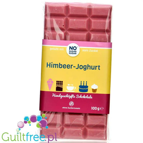 NO SUGAR SUGAR Schokolade Himbeer-Joghurt - rzemieślnicza czekolada bez cukru z erytrolem, Biała z Malinami by NOsugarSUGAR (nosugarsugar-schokolade-himbeer-joghurt-rzemieslnicza-czekolada-bez-cukru-z-erytrolem-biala-z-malinami)
