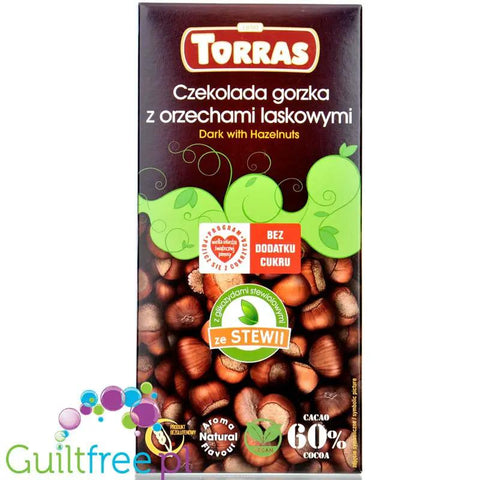 Torras Dark & Hazelnuts Stevia - ciemna czekolada z orzechami laskowymi, bez cukru by Torras (torras-ciemna-czekolada-z-orzechami-laskowymmi-slodzona-stewia)