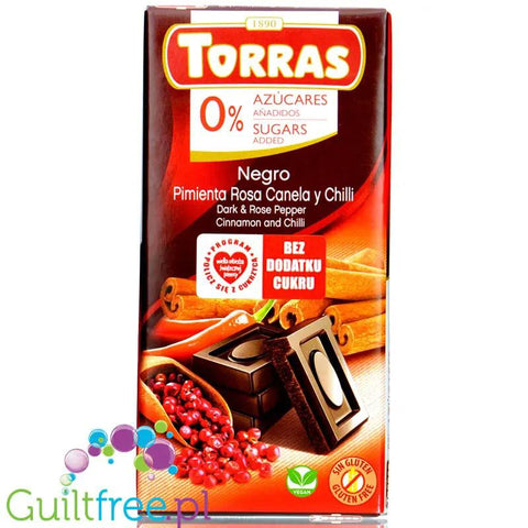 Torras Dark, Rose Pepper & Cinnamon - ciemna czekolada bez cukru z pieprzem, cynamonem i chilli by Torras (torras-ciemna-czekolada-z-pieprzem-cynamonem-i-chilli)