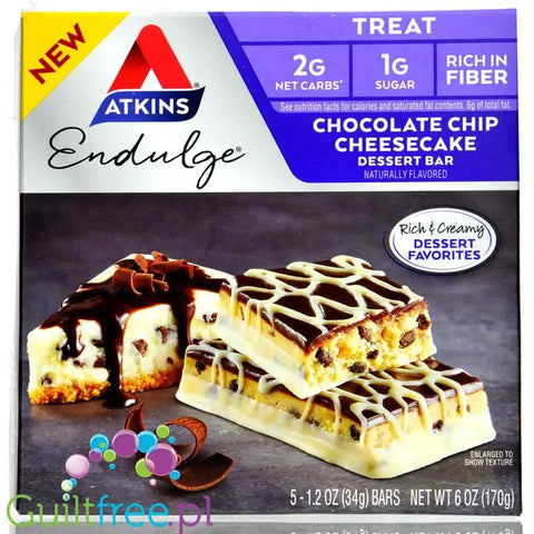 Atkins Endulge Dessert Chocolate Chip Cheesecake PUDEŁKO x 5 BATONÓW by Atkins (atkins-endulge-dessert-chocolate-chip-cheesecake-pudelko-x-5-batonow)