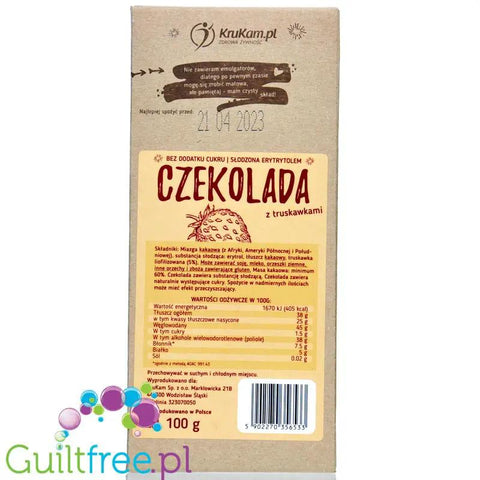 Krukam ciemna czekolada bez dodatku cukru z truskawkami, słodzona erytrolem by KruKam (krukam-ciemna-czekolada-bez-dodatku-cukru-z-truskawkami-slodzona-erytrolem)